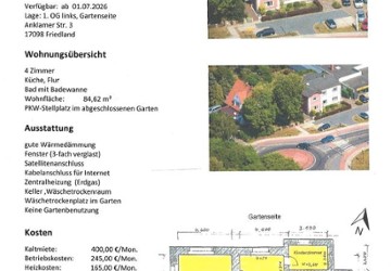 Wohnung Friedland - 4 Zimmer, 84 m&sup2;, 400&euro; | Angebot:25840932